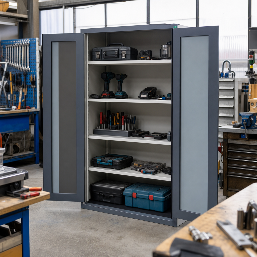 Tall Metal Cabinet with Vision Doors 2000 x 1300mm