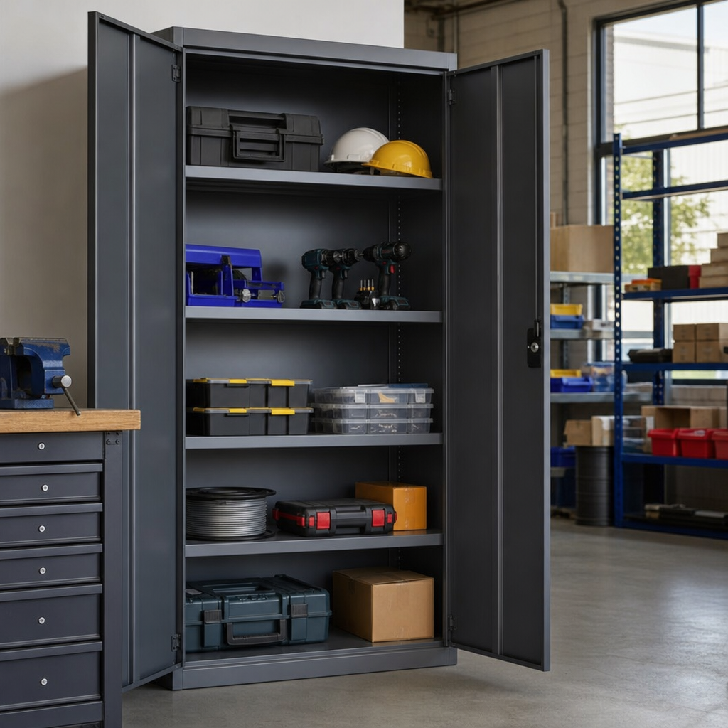 Tall Metal Storage Cupboard with 4 Adjustable Shelves 2000x1050mm