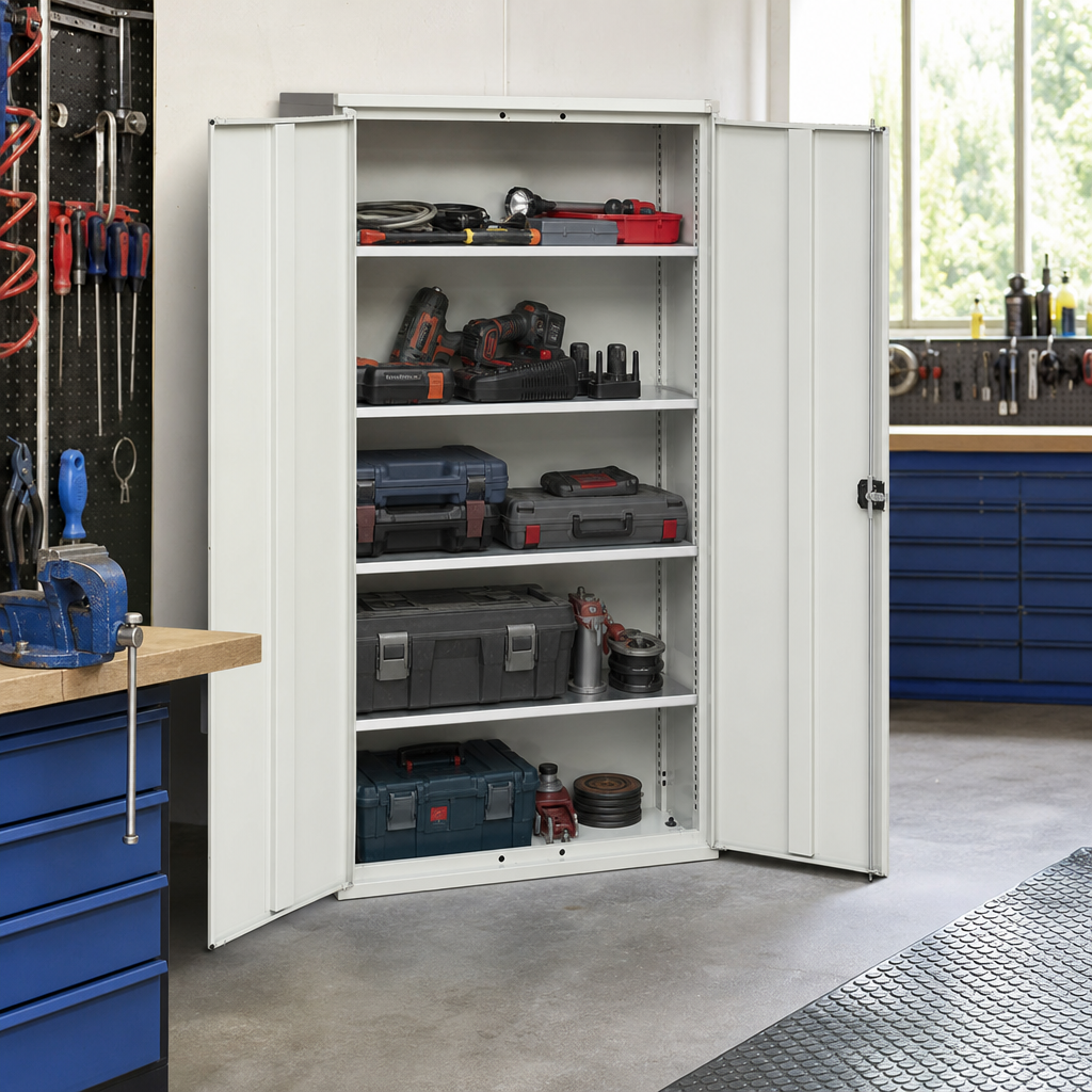 Tall Metal Storage Cupboard with 4 Adjustable Shelves 2000x1050mm
