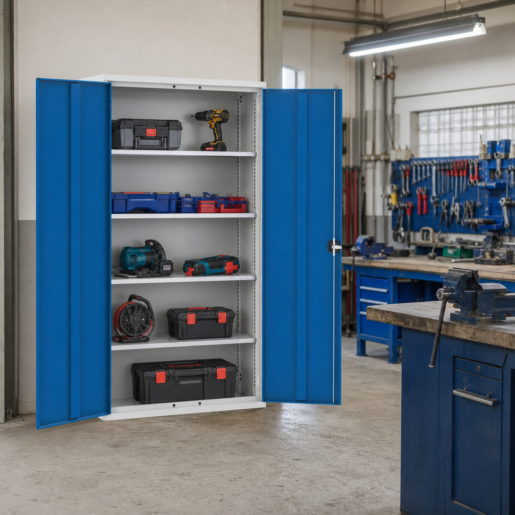 Tall Metal Storage Cupboard with 4 Shelves 2000 x 1050mm