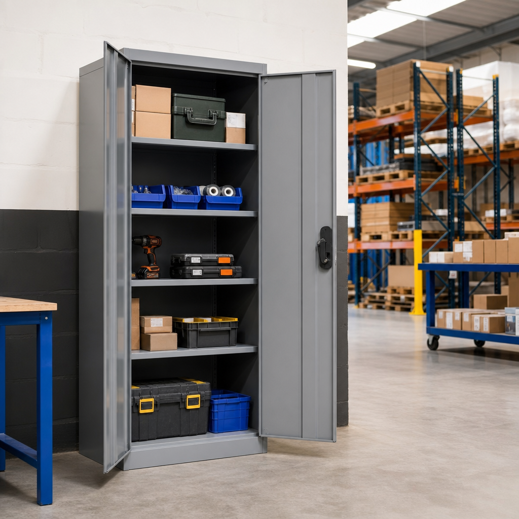 Tall Metal Storage Cupboard with 4 Shelves 2000 x 1050mm