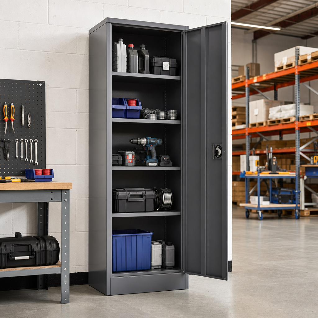 Tall Metal Storage Cupboard with 4 Shelves 2000x525x550mm