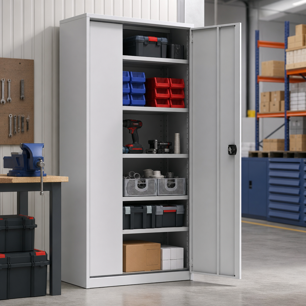 Tall Metal Storage Cupboard with Adjustable Shelves 2000x525x350mm