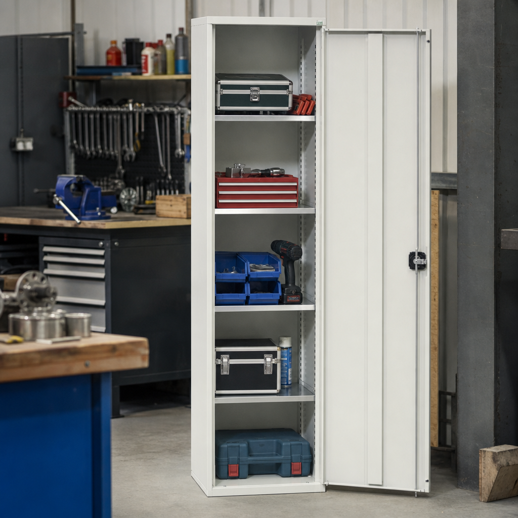 Tall Metal Storage Cupboard with Adjustable Shelves 2000x525x350mm