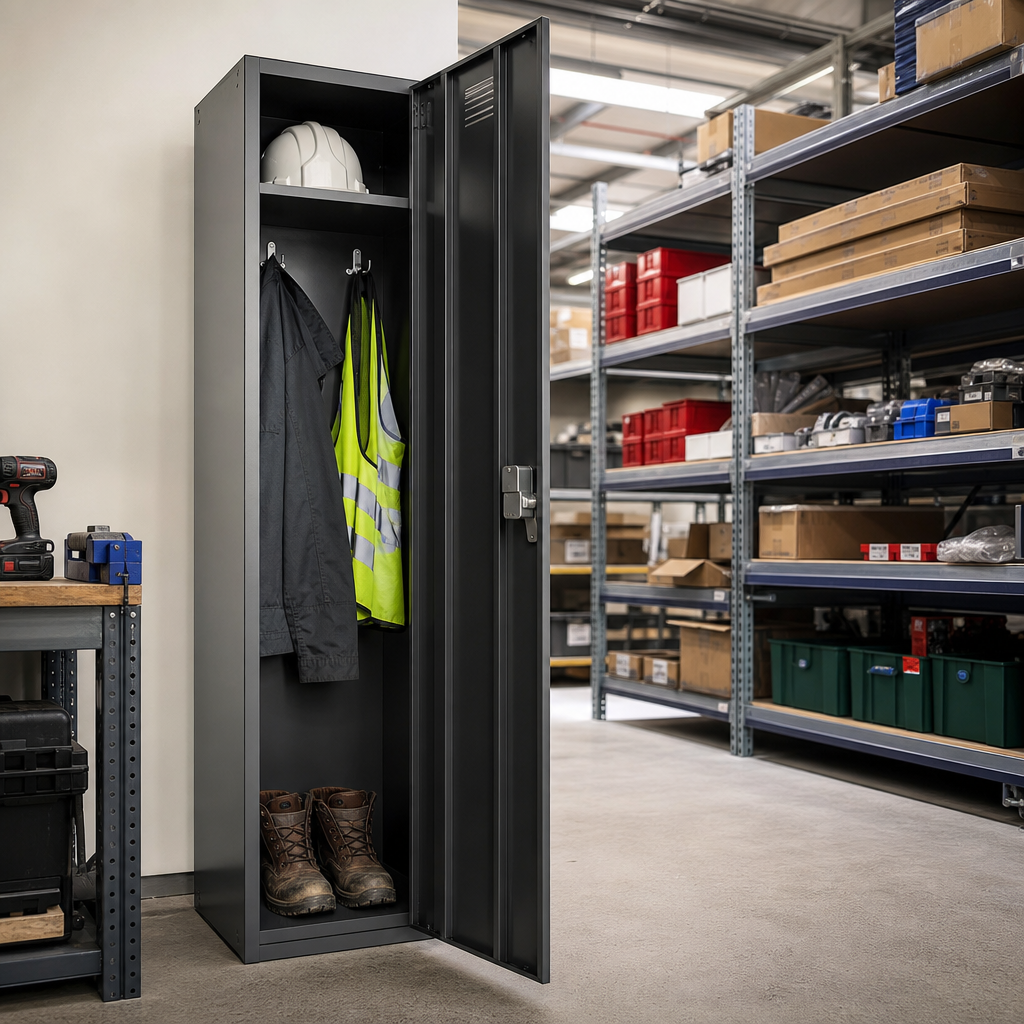 Tall Metal Storage Locker with Cylinder Lock and Hat Shelf
