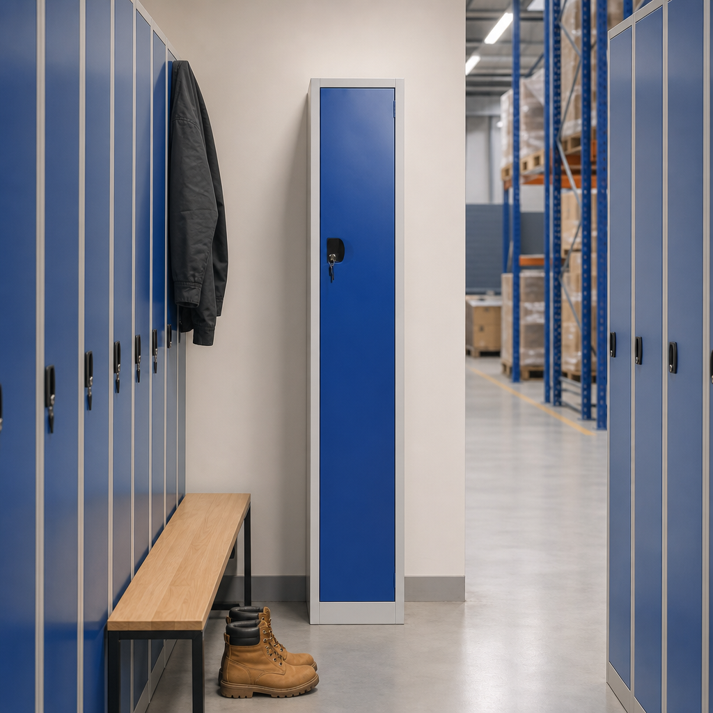 Tall Metal Storage Locker with Hat Shelf and Hooks