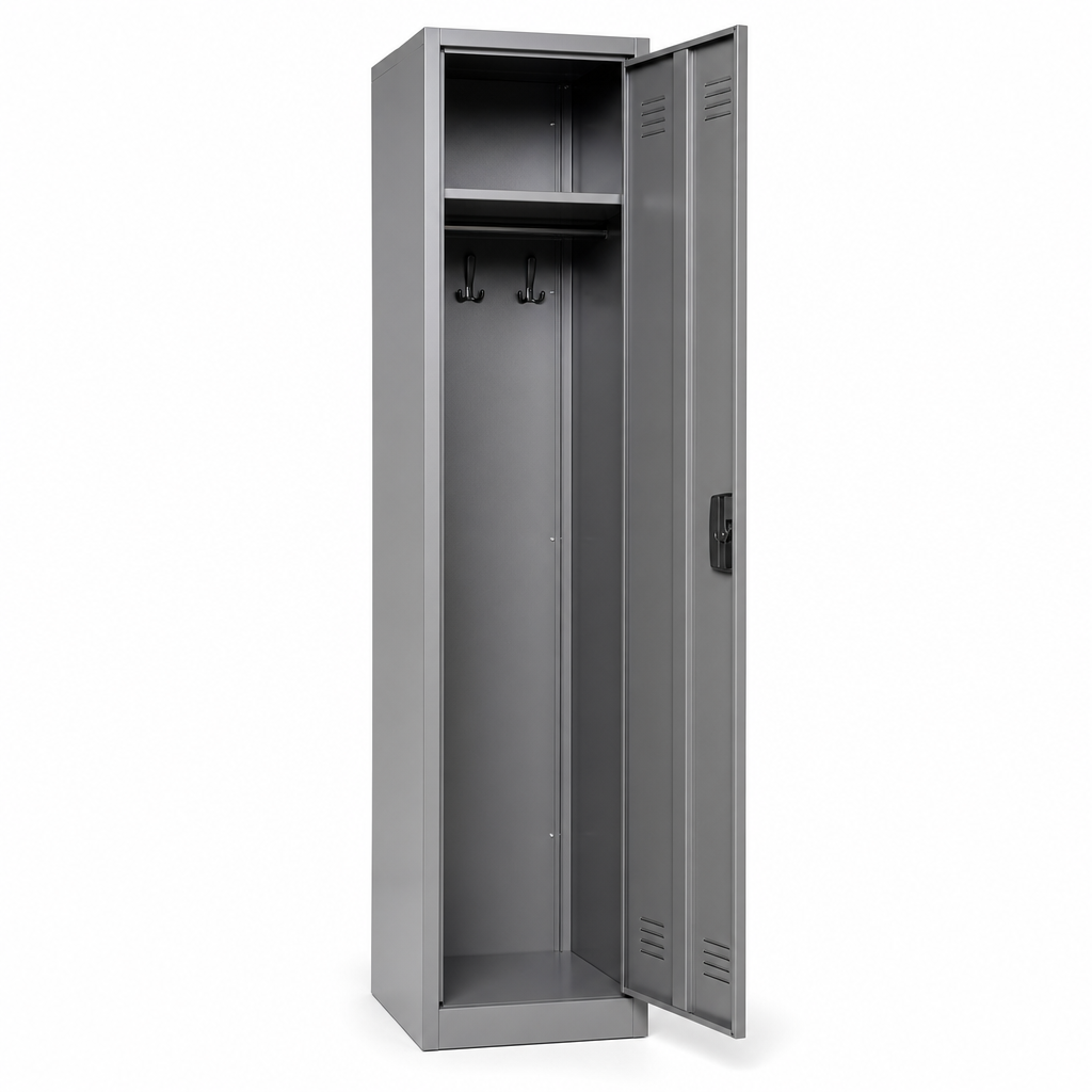 Tall Metal Storage Locker with Hat Shelf and Hooks