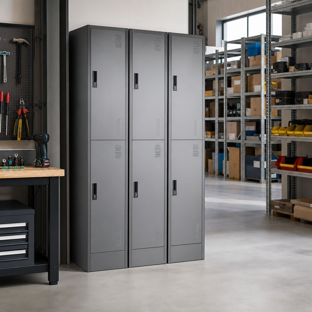 Tall Metal Storage Lockers with 3 Doors and 2–4 Columns