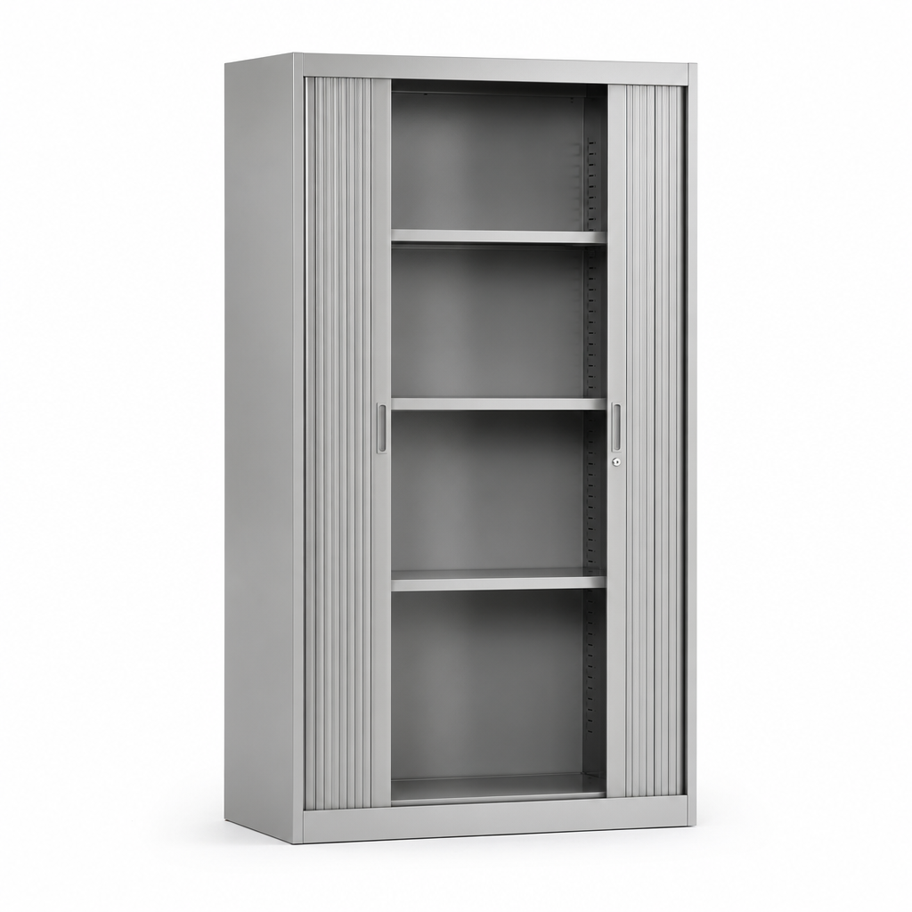 Tall Metal Tambour Cupboard with 4 Shelves 1950 x 1200mm
