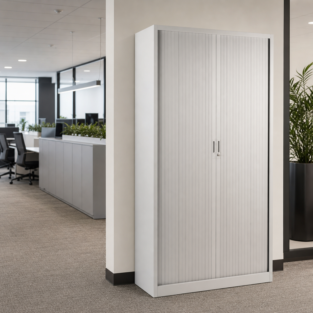 Tall Metal Tambour Door Cupboard with 4 Shelves 1950x1000mm