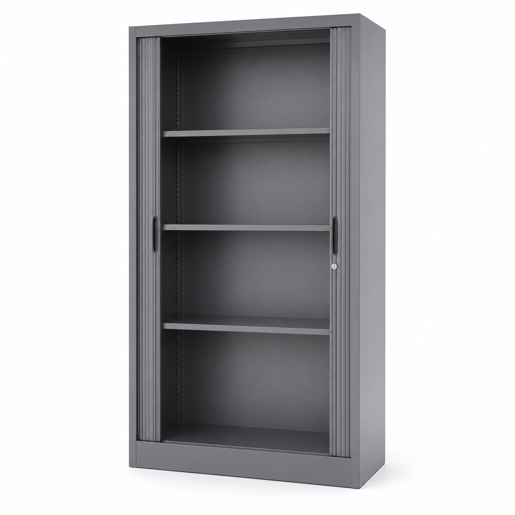 Tall Metal Tambour Door Cupboard with 4 Shelves 1950x1000mm