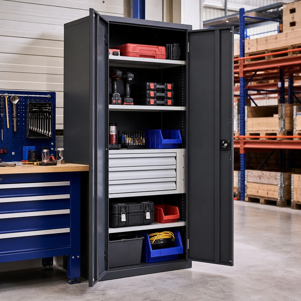 Tall Metal Tool Cupboard with Drawers and Shelves 2000 x 800mm