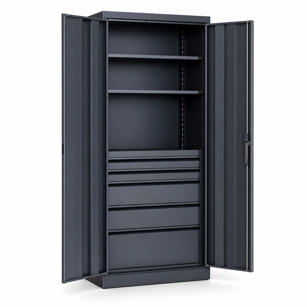 Tall Metal Tool Cupboard with Drawers and Shelves 2000 x 800mm