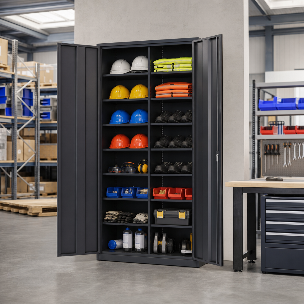 Tall Partitioned Multi-Shelf PPE Storage Cabinet 2000 x 1050mm