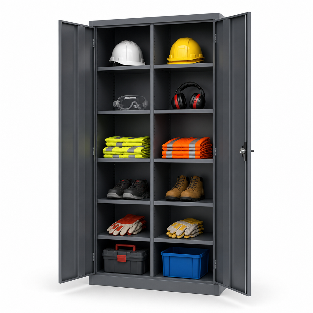 Tall Partitioned Multi-Shelf PPE Storage Cabinet 2000 x 1050mm