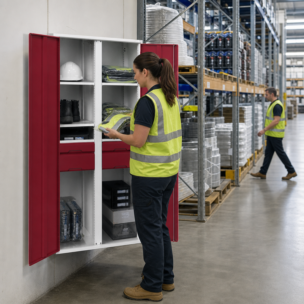 Tall PPE Storage Cabinet with Shelves and Drawers 2000 x 1050mm