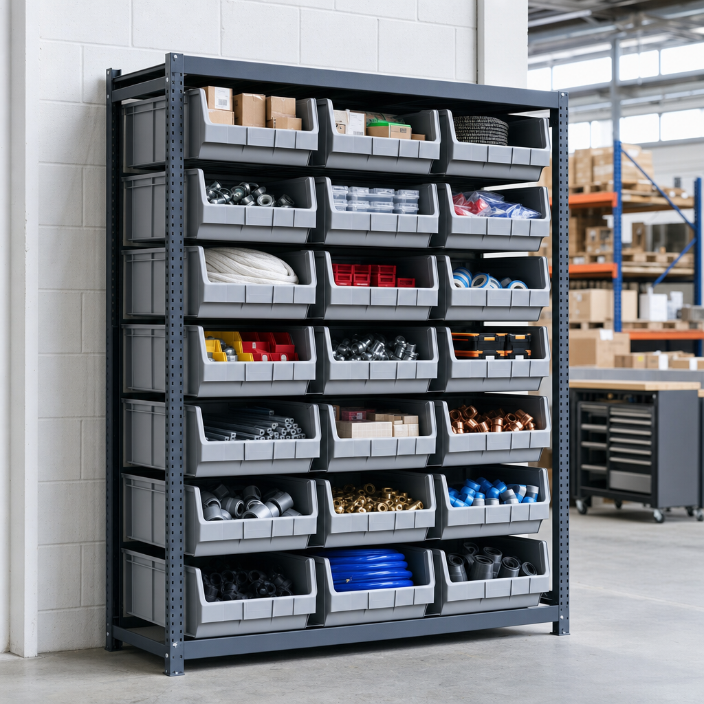Tall Shelving Bay with 21 Open Fronted Euro Containers