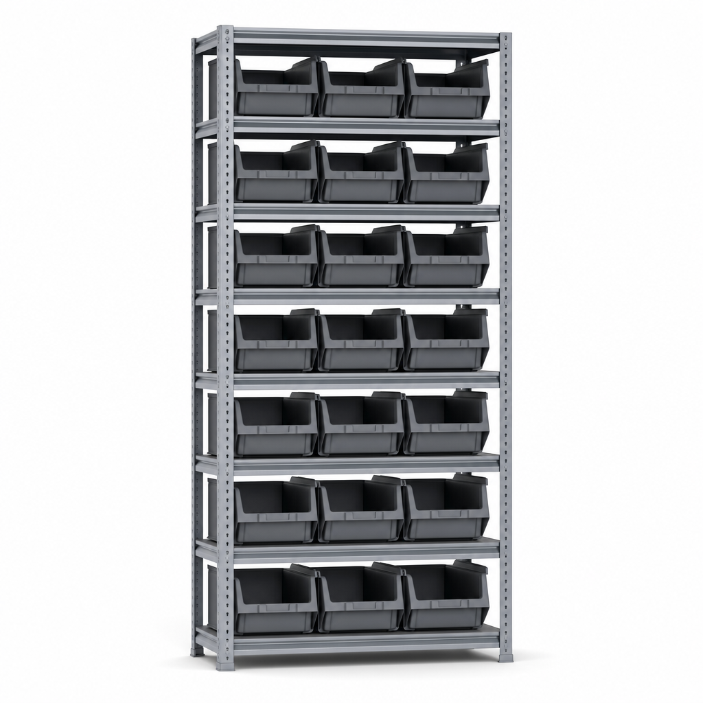 Tall Shelving Bay with 21 Open Fronted Euro Containers