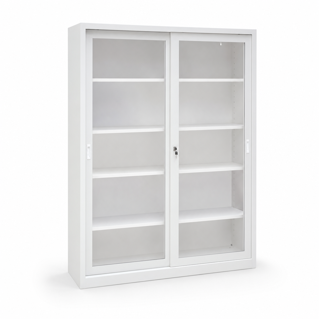 Tall Steel Cabinet with Transparent Sliding Doors