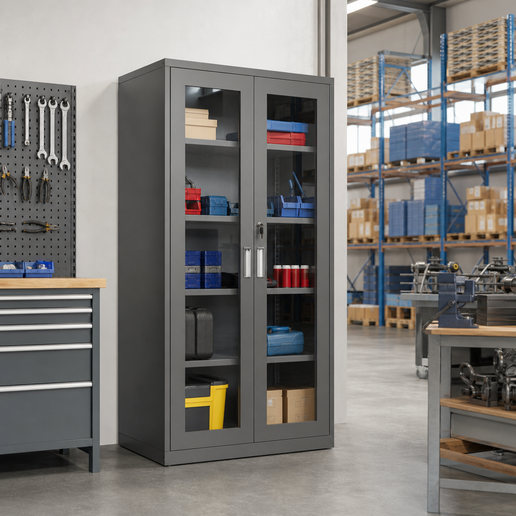 Tall Steel Cupboard with Vision Doors 2000 x 1050mm