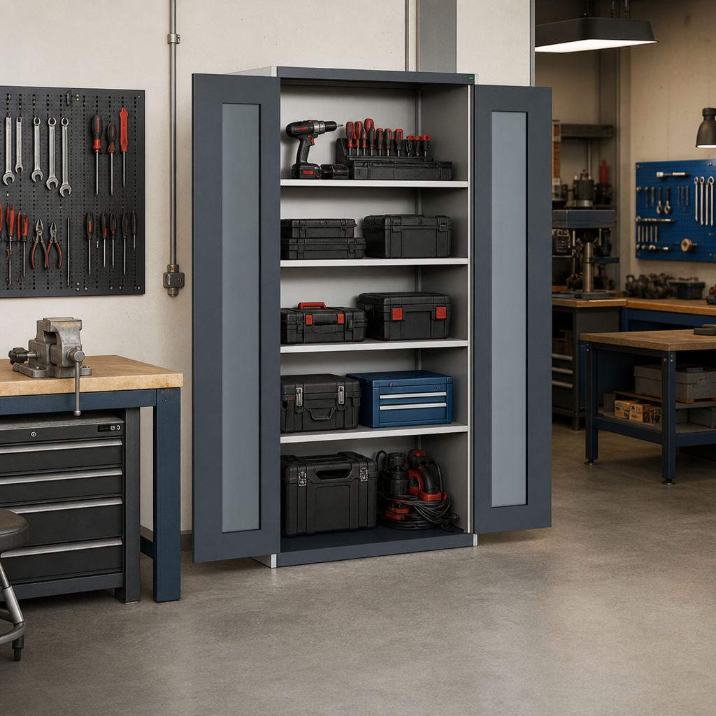 Tall Steel Cupboard with Vision Doors 2000 x 1050mm