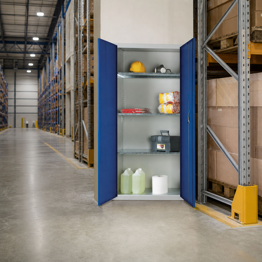 Tall Steel PPE Storage Cupboard with 3 Shelves 1830mm High