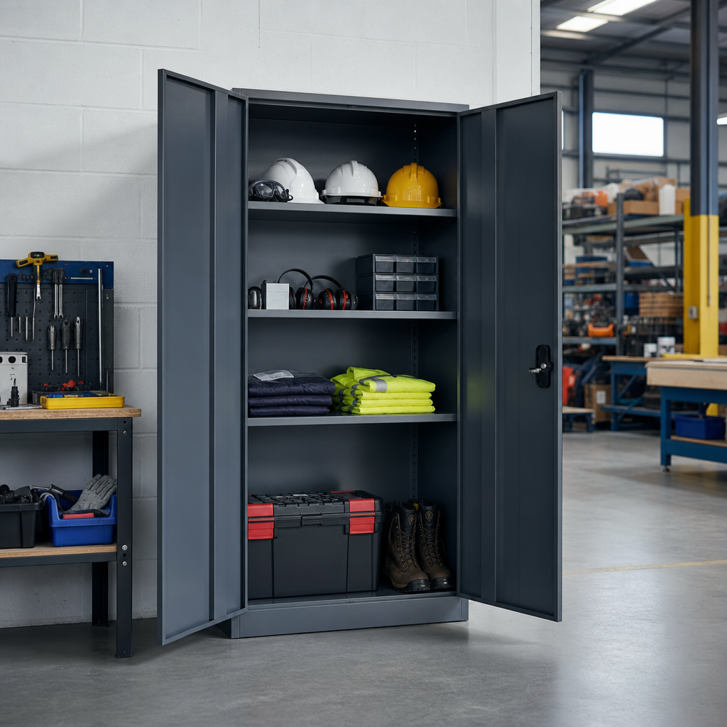 Tall Steel PPE Storage Cupboard with 3 Shelves 1830mm High