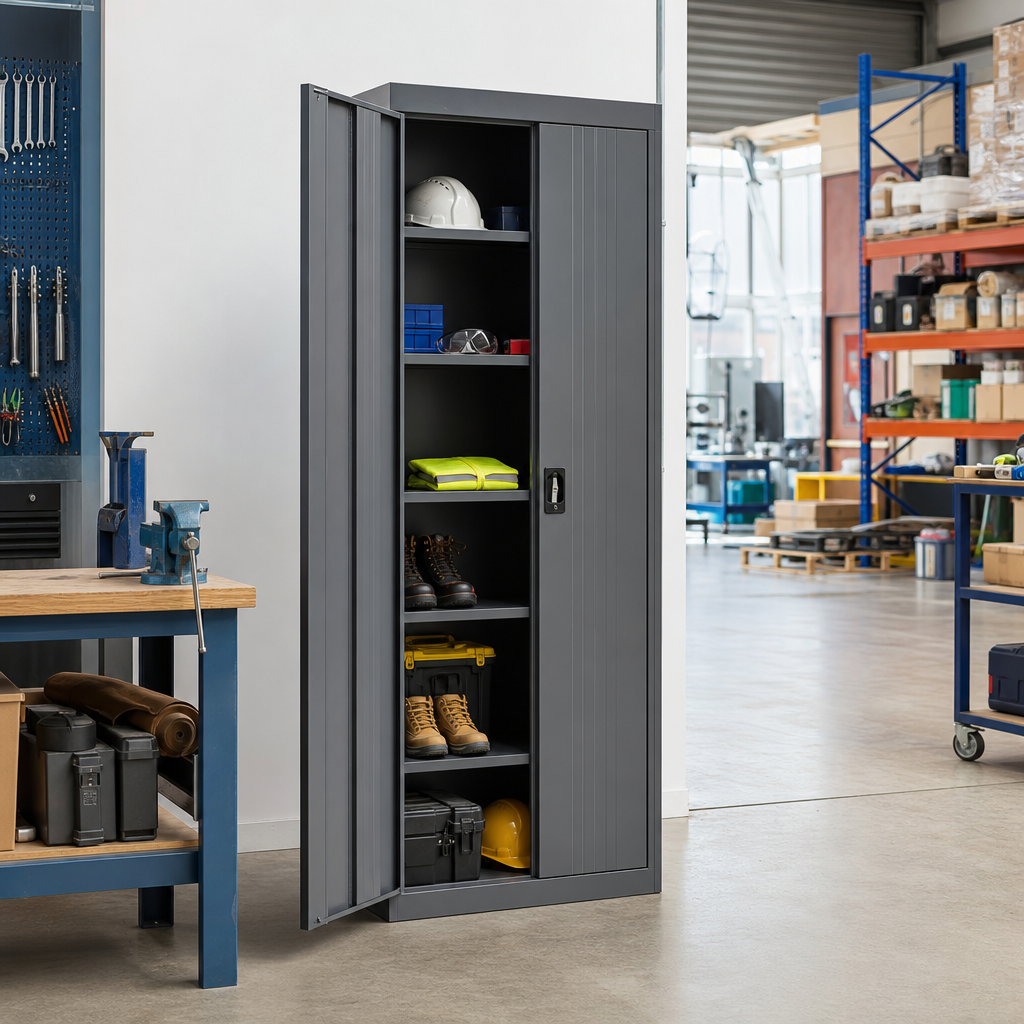 Tall Steel PPE Storage Cupboard with Shelves 2000 x 525mm