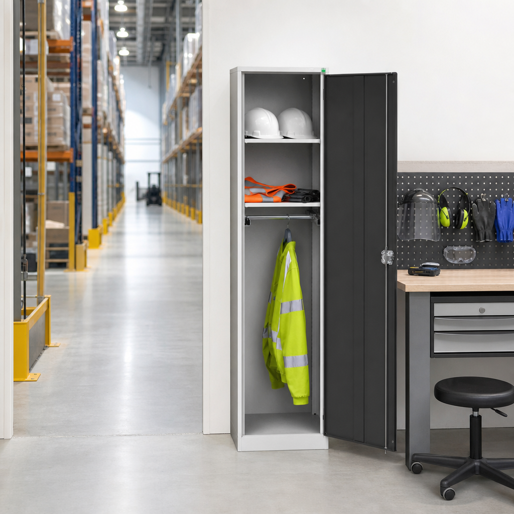 Tall Steel PPE Storage Cupboard with Shelves 2000 x 525mm