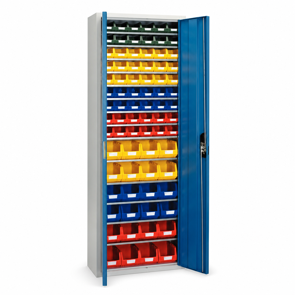 Tall Steel Storage Cupboard with Picking Bins and Plain Doors