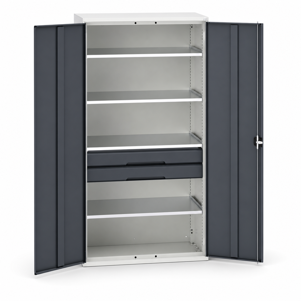 Tall Steel Tool Cupboard with Drawers and Shelves 2000x1050mm