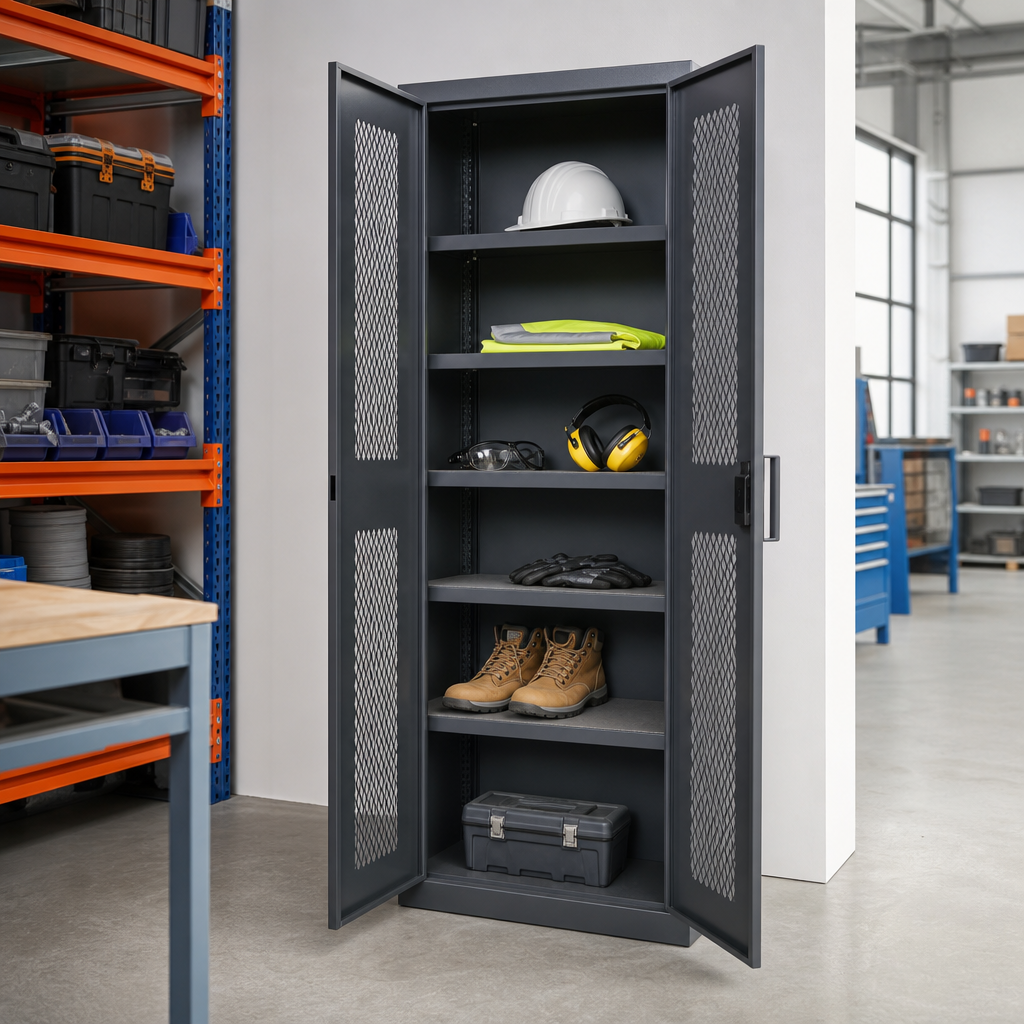 Tall Ventilated PPE Cupboard with Adjustable Shelves 2000x525mm