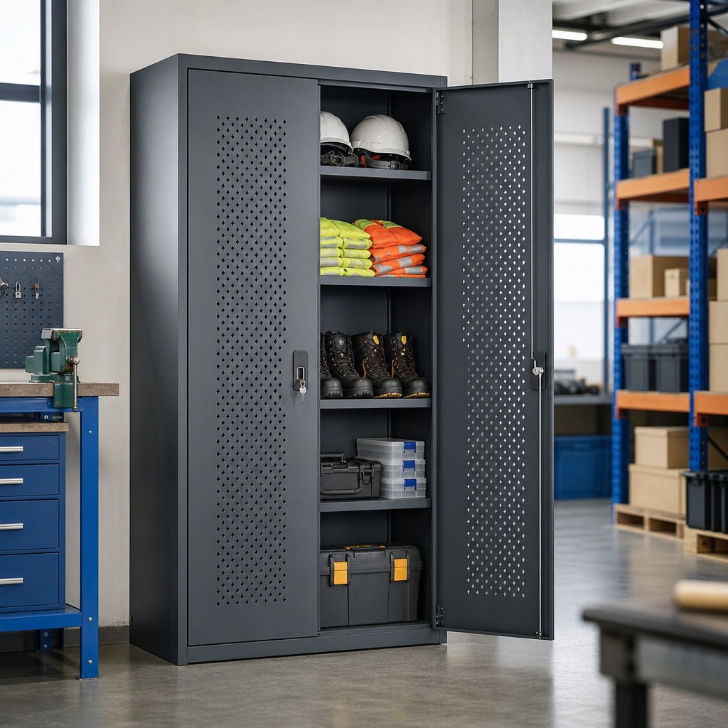 Tall Ventilated PPE Metal Cabinet with Adjustable Shelves