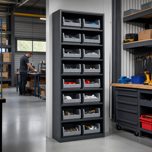 Tall Workshop Storage Cabinet with 14 Bins 2000x800mm