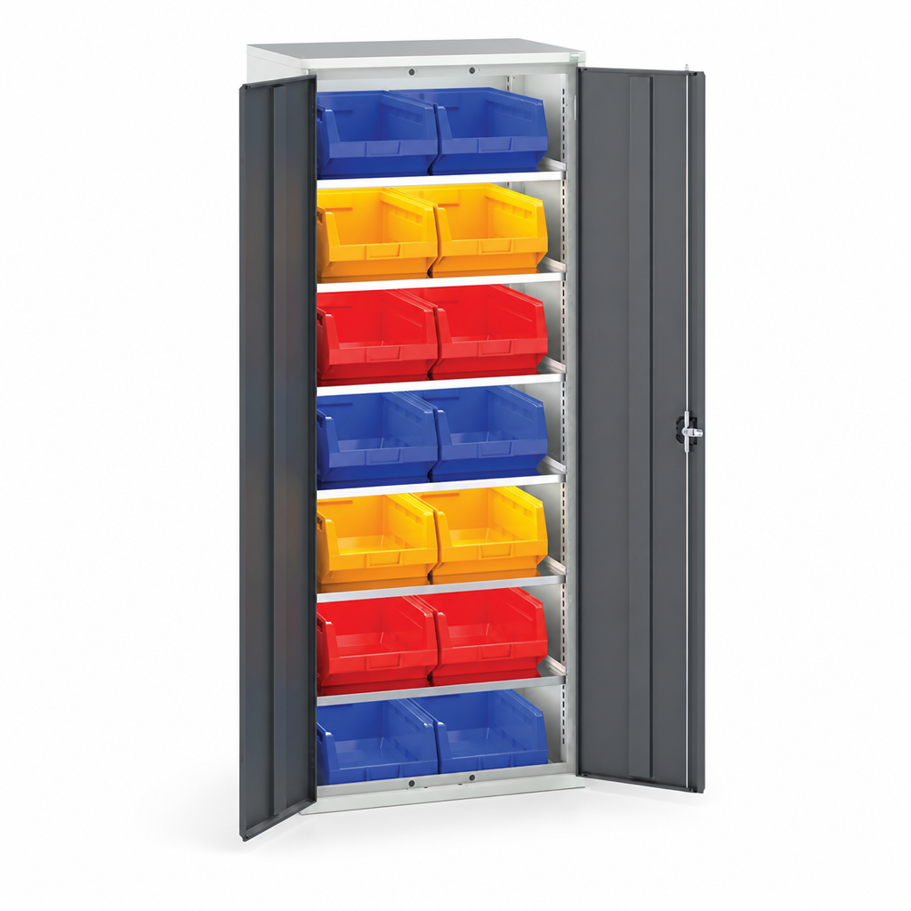 Tall Workshop Storage Cabinet with 14 Bins 2000x800mm