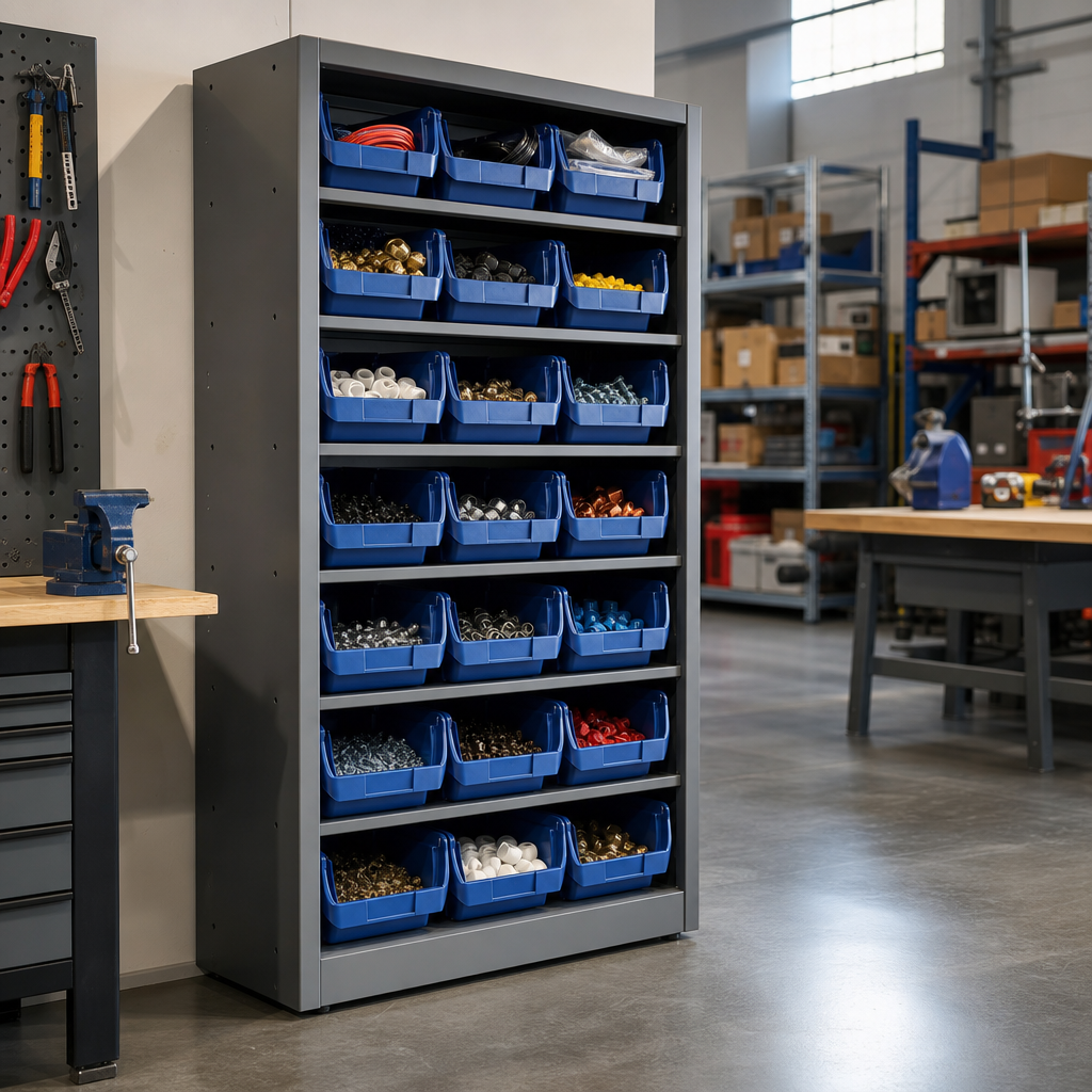 Tall Workshop Storage Cabinet with 21 Bins 2000x1050mm