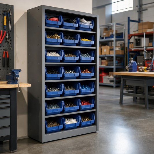 Tall Workshop Storage Cabinet with 21 Bins 2000x1050mm
