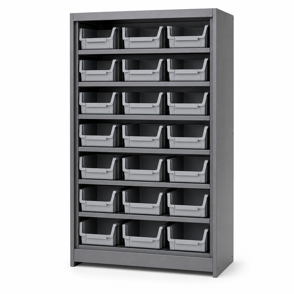 Tall Workshop Storage Cabinet with 21 Bins 2000x1050mm