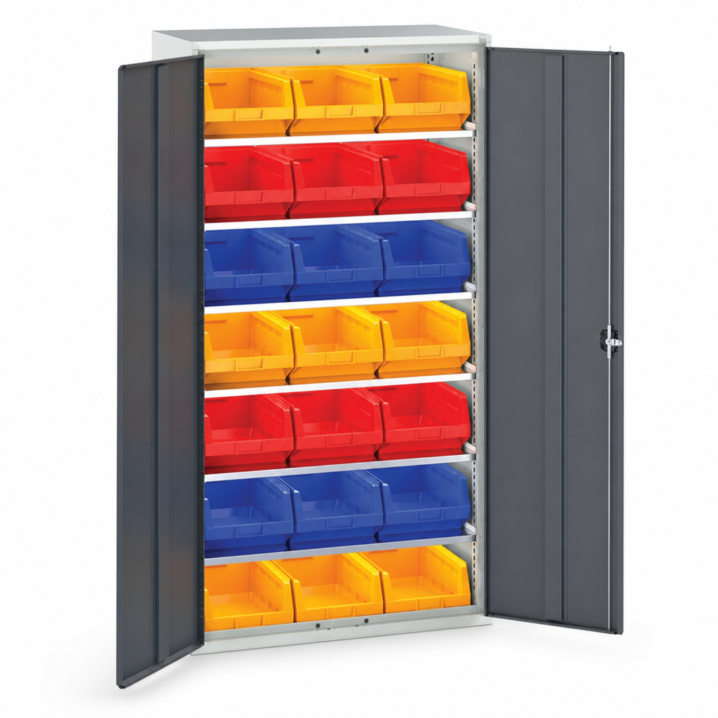 Tall Workshop Storage Cabinet with 21 Bins 2000x1050mm
