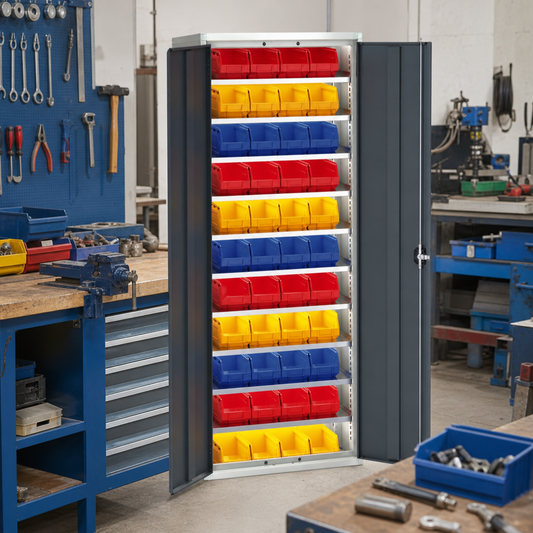 Tall Workshop Storage Cabinet with 44 Bins 2000x800mm
