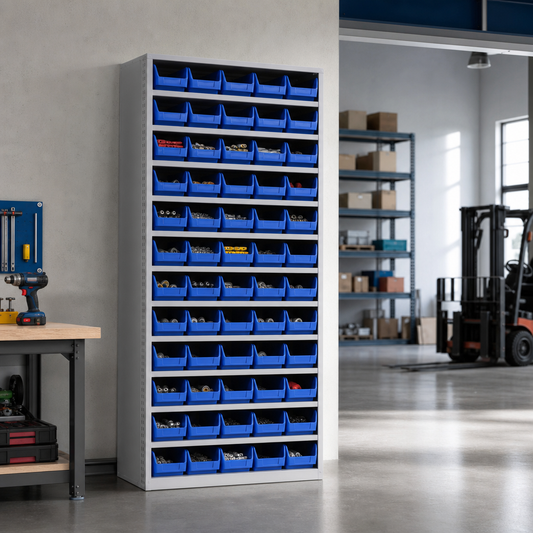 Tall Workshop Storage Cabinet with 44 Bins 2000x800mm