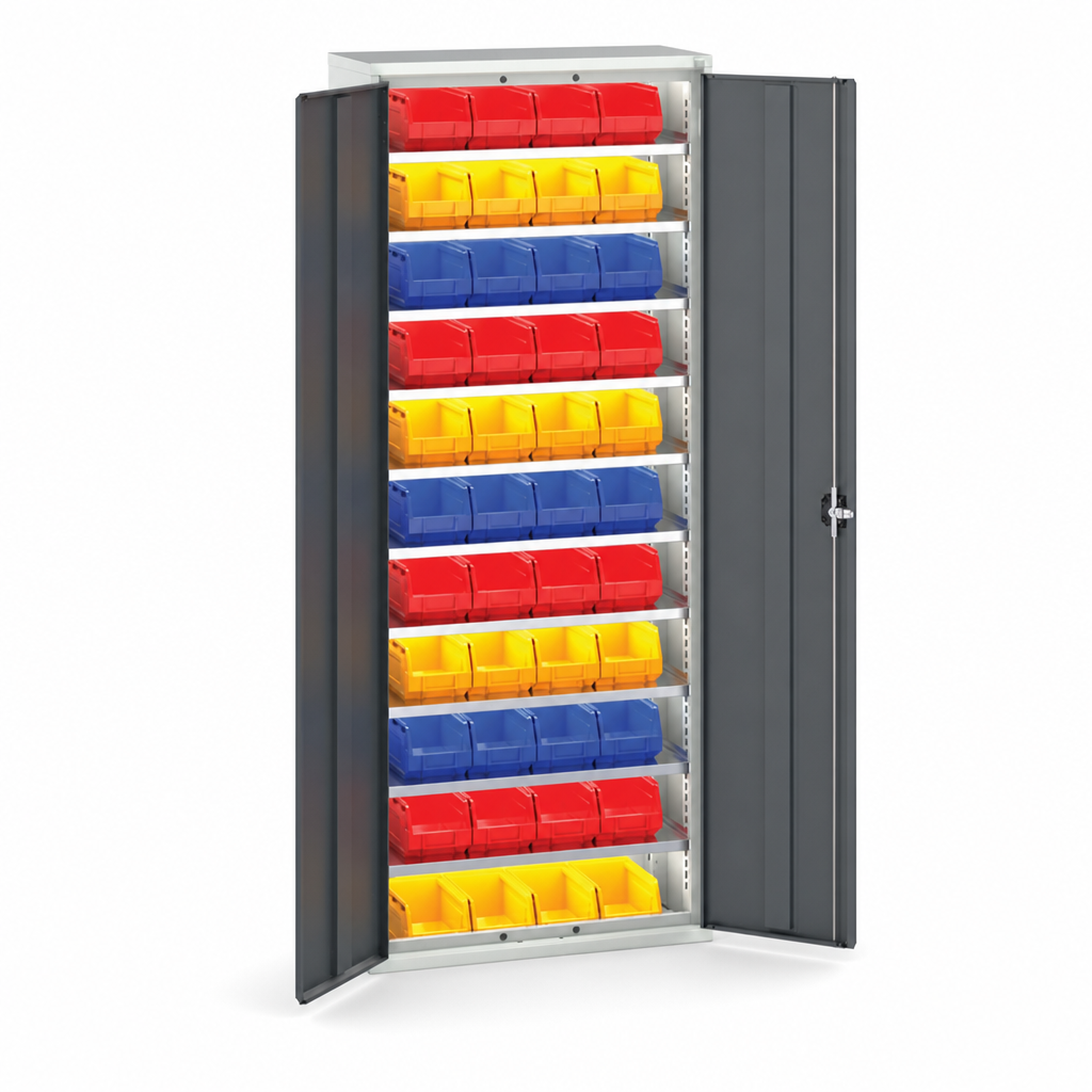 Tall Workshop Storage Cabinet with 44 Bins 2000x800mm