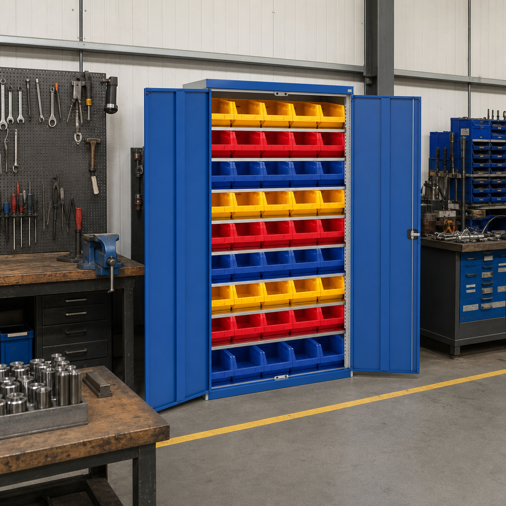 Tall Workshop Storage Cabinet with 45 Bins 2000 x 1050mm