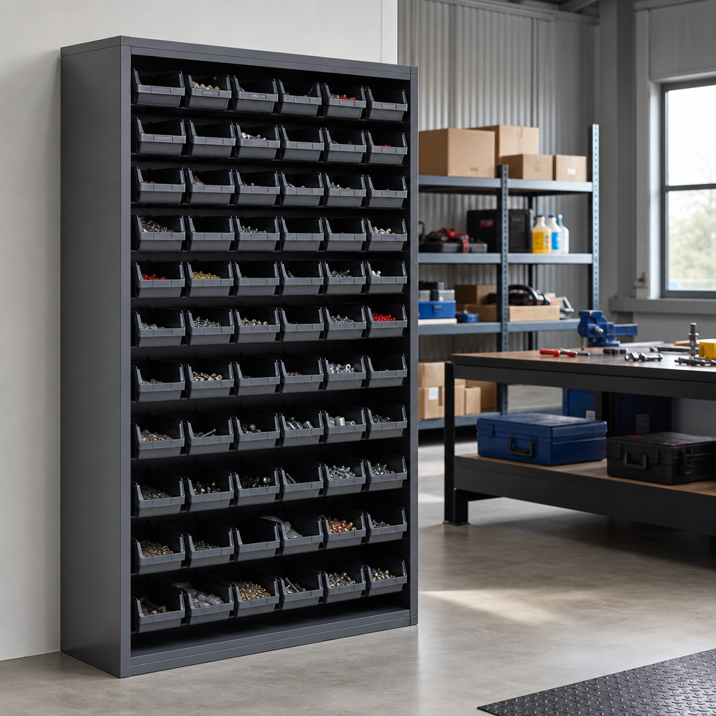 Tall Workshop Storage Cabinet with 45 Bins 2000 x 1050mm
