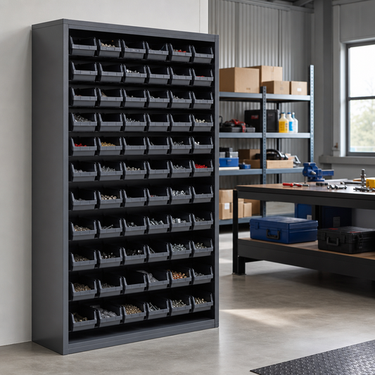 Tall Workshop Storage Cabinet with 45 Bins 2000 x 1050mm
