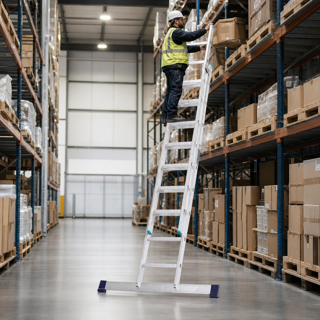 Telescopic Aluminium Extension Ladder with Stabiliser Bar