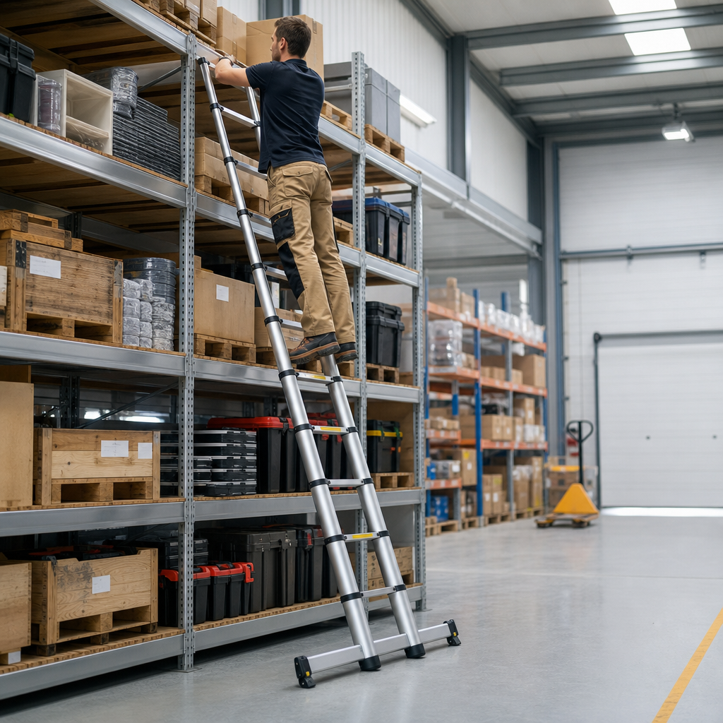 Telescopic Aluminium Extension Ladder with Stabiliser Bar