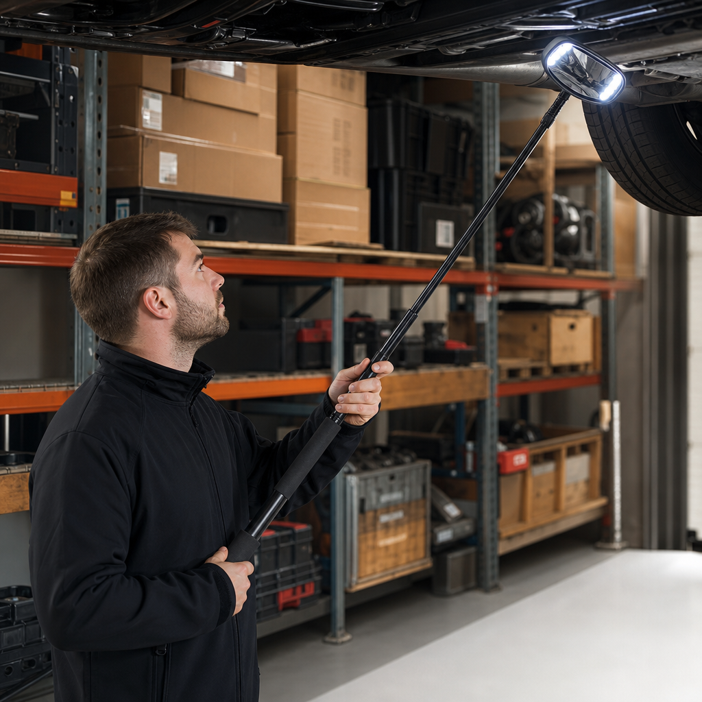 Telescopic Vehicle Inspection Mirror with LED Light