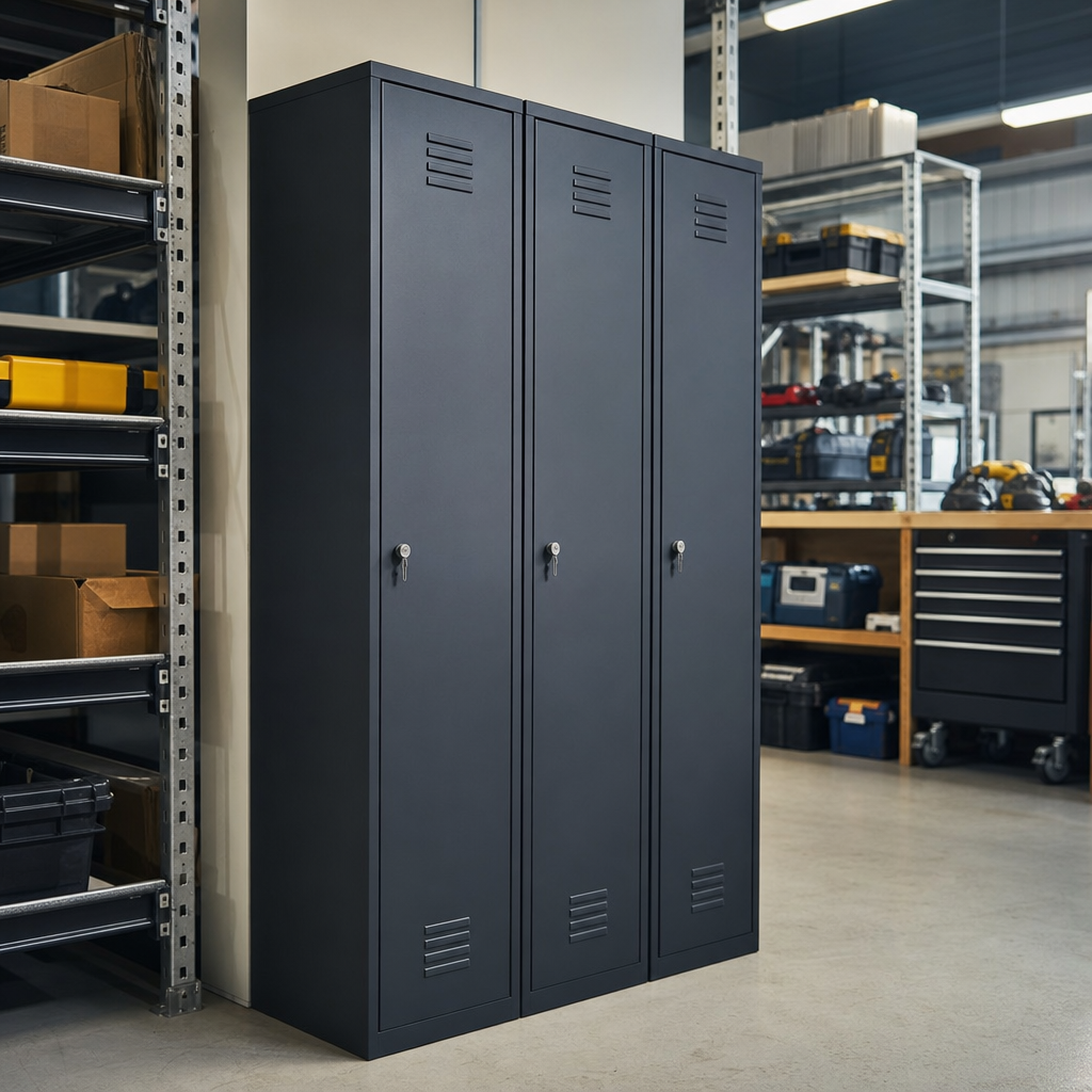 Three Door Metal Lockers with Hasp or Cam Locks