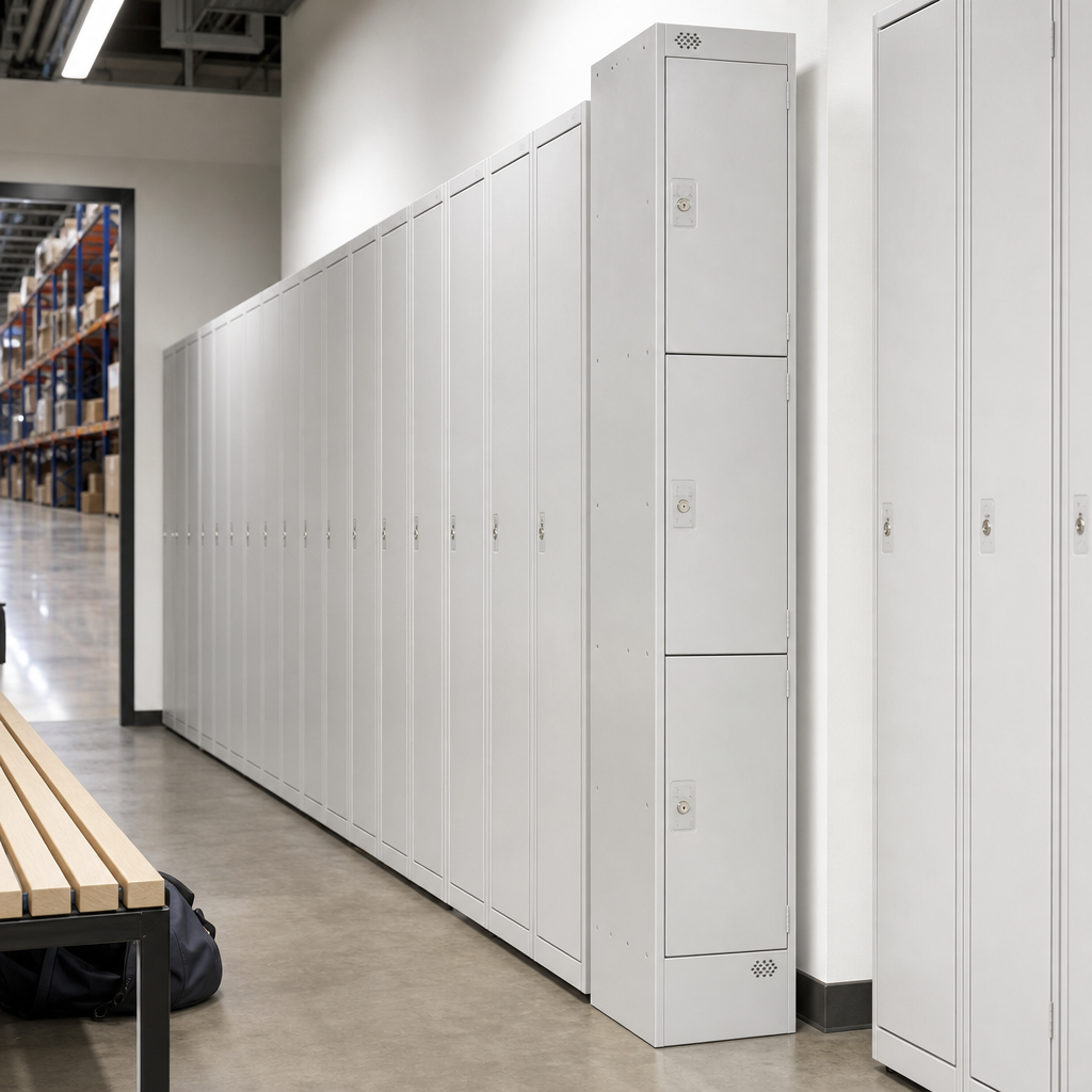 Three-Door Nestable Metal Lockers with Anti-Bacterial Coating